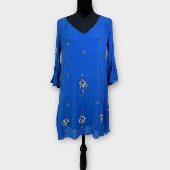Rebellion Dress Size S Blue Embroidered Back Cut Out Loose Flowy‎ Boho Hippie - Picture 1 of 10